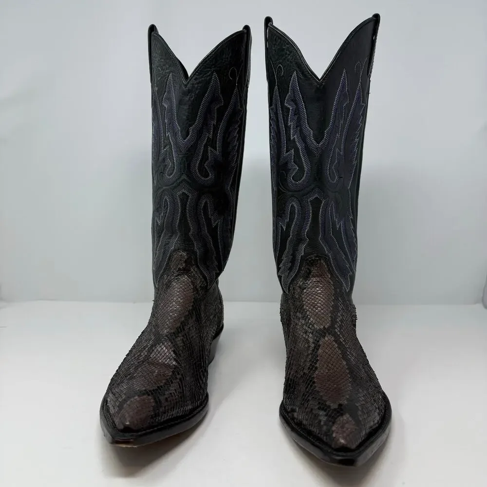Panhandle Slim Western Boots Men's 8.5 B Black Brown Snakeskin Cowboy Boots